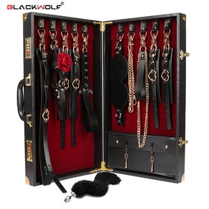 Luxury Bed Bondage Set Genuine leather BDSM Kits Restraint Handcuffs Collar Gag Erotic sexy Toys For Women Couples Adult Games Beauty Items