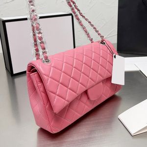 Lady 22p Peach Classic Double Flap Lambskin Bags Crossbody Axel 13 Colors GHW/SHW Hardware Multi Pochette stor kapacitet quiltade Tote Handväskor 25 cm