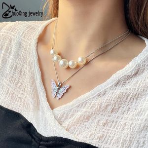 Chokers Vintage Fashion Women Butterfly Necklaces Thai Pearl Necklace Double Multilayer Collar Choker Jewelry Gril GiftChokers ChokersChoker