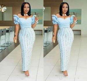 2022 Gorgeous Aso Ebi african Evening Dresses Off the Shoulder Ruched 3D Floral Plus Size Long Elegant Prom Dresses Csutom Made B0606x11