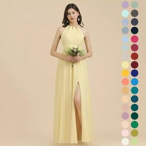 2022 Yellow Plus Size Bridesmaid Dresses Long Sexy Engagement Robe Split Leg-out Birthday Gift Women Halter Party Evening Gown bm3007