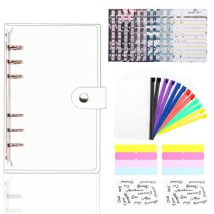 Notizblöcke, transparentes PVC-Loseblattbuch mit 12 Stück kreativem, buntem Reißverschluss, Bargeld-Budget-Umschlag, englisches Aufkleber-Set