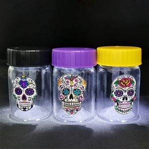 Färgglada Rökning USB LED Light Lamp Skull Glas Dry Herb Tobak Spice Miller Tätning Fuktgivande Stash Case Jars Storage Tank Cigaretthållare Flaska