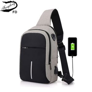 Fengdong Mały USB One ramię Mężczyźni Messenger Waterpood Waterproof Torka na klatkę piersiową Bagpack Cross Body Worki Y201224