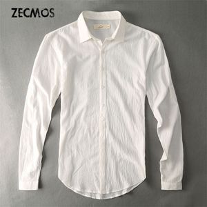 Повседневные гавайские рубашки мужчины хлопковое льняное дизайнерское бренд бренд Slim Fit Рубашки с длинным рукавом для мужской одежды весна осень T200319