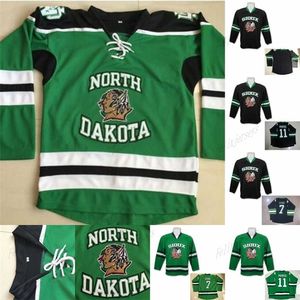 Nik1 Ungdom North Dakota Fighting Sioux 7 TJ Oshie 11 Zach Parise Fighting Sioux Dakota College Double Stitched Hockey Jerseys