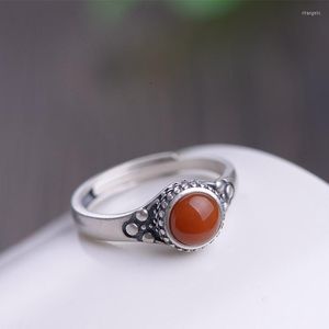 Pierścienie klastra 100% Real 925 Sterling Silver South Red Carnelian Zastosowane dla kobiet prezenty moda biżuteria retro ANILLOSCLUSTER RITA22