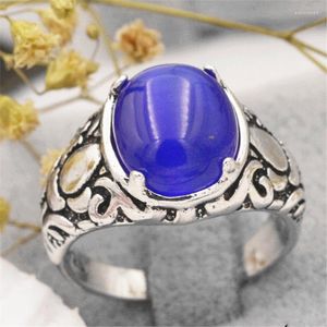 Wedding Rings Silver Color Ring Classic Exquisite Old Vintage Retro ingelegde Opal Hand Sieraden Unisex Edwi22