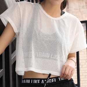 Women's Mesh Yoga Shirt Sexy Short Sleeve T-Shirt Sport Top Blouse Cover Up Quick Dry Gym Clothes Running Fitness Tank Sportwear 0613