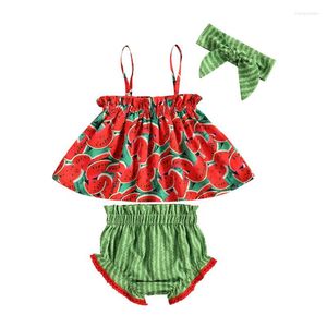 Zestawy odzieży Summer Ubranie dla dzieci 3PCS Watermelon Printed Shlee Brease Blows Shorts Opaska na głowę 0-24mblothing