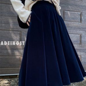 TIGENA Vintage Velvet Midi Long Skirt Women Fall Winter Elegant All-match Solid A Line High Waist Mid-length Female 220317