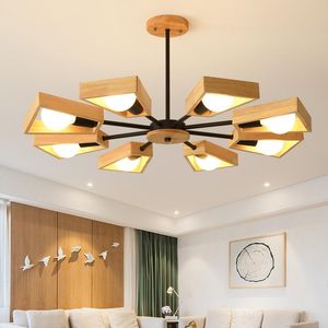 Hängslampor nordiska trälampa roterbara trä lampskärm AC90V-260V E27 LED inomhus tak hängande ljus för vardagsrum sovrummen