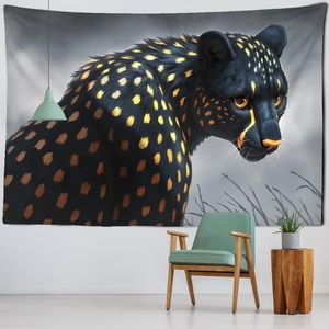 Tapisserier Animal Illustration Tapestry Wall Hanging Tiger and Leopard Mystery Dormitory Bedroom Living Room Decortapestries Tapeestriestiestapes