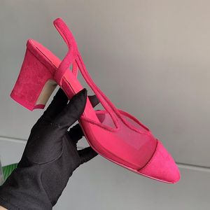 Slingback Ayakkabı için Üstü Kadın Sandal Koyun Dinini Terlik İpek Nefes Alabilen Slayt Tasarımcısı Orijinal Deri Deri Deri Ayakkabılar Tıknaz Topuk 6cm 2cm Klasik Gül Kırmızı Mule 2022