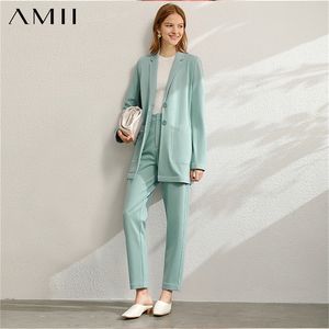 Amii minimalista Spring Office Lady Duas peças Conjunto mulheres Moda Lappel Blazer Solid Blazer Canche Pants feminina LJ200907