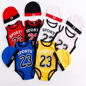 Śliczne dzieci Designer Designer Ubrania Rompers Basket Basketball Basketball 23 Drukuj Romper z krótkim rękawem z kapeluszem Baby Boy Girl