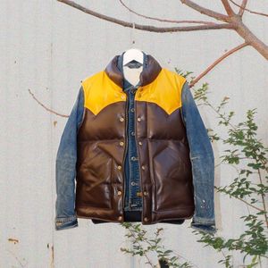 Men's Vests J93 US Big Size Super Quality Italian Cow Skin Waistcoat Cowhide Leather 90% Duck Feather Down Warm Vest J-93 Phin22