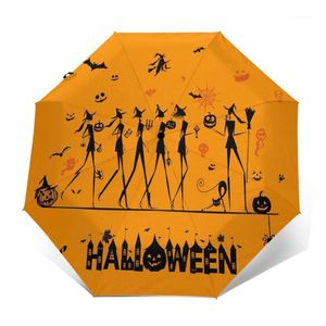 Umbréreas Halloween Design de fundo laranja Proférico de vento Automático dobra paraguas portáteis para homem para homem