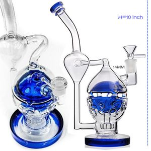 10 tum blå vattenpipa fab äggrecyler glas vatten bong bubbler olja dab bag dab rigs 14mm