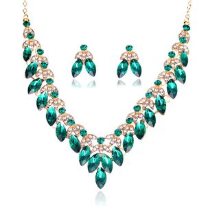 Set di gioielli da sposa in cristallo con foglie per abiti da donna affascinanti Accessori per appuntamenti Set di orecchini con collana di perle di vetro