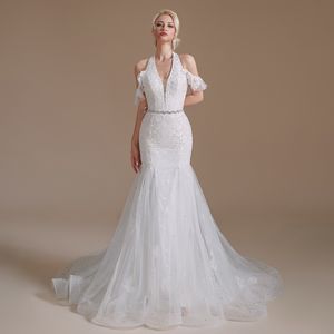 Modèles De Robe De Mariage Simples achat en gros de Designer dentelle robes de mariée sirène cou licou