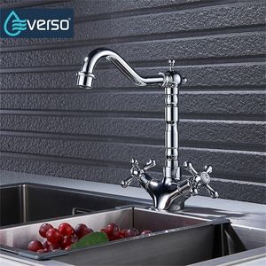 Neue Ankunft Messing 360 Schwenk Vintage Küchenarmatur Waschbecken Wasserhahn Schwarz Mixer Küchenarmaturen Einhand Trinkwasser Wasserhahn T200424