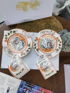 Família designer chá xícara de café e placa conjunto de osso China xícaras de café prato conjunto caixa de presente