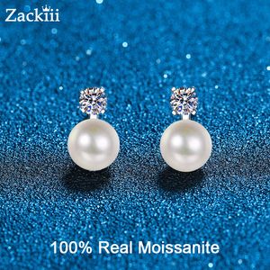 9mm Freshwater Cultured Pearl Bridesmaid Stud Earrings With Moissanite Top Sterling Silver Ear Studs Wedding Jewelry for Brides 220813