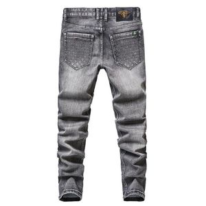 Mäns jeans mode Autumn Cotton Slim Elastic GC Brands Business Trousers Classic Style Denim Pants Male Grey Color
