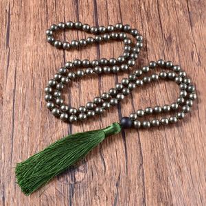 Hänghalsband 8mm hematit hand knuten tofs halsband för män kvinnor sten helande 108 mala bön pärlor reiki buddhist juvelrypendant
