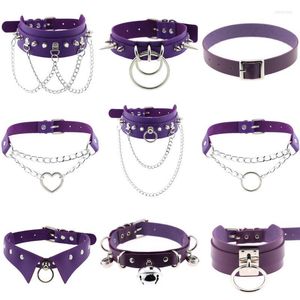 Girocolli Punk Viola Pelle PU Catena a maglia cubana Rotondo Spike Rivetto Collare Goth Collana girocollo per donna Body Party Gioielli gotici Girocolli Sid