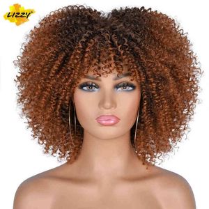 Nxy Wigs Hair Synthetic Cosplay Lizzy Short Afro Kinky Curly with Blacks for African Ombre Brown Natural Glueless Wig