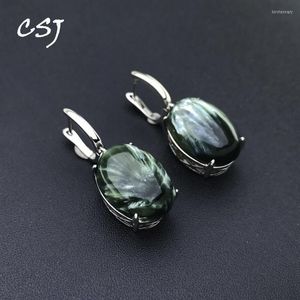 Stud Big Stone Natural Seraphinite Earring Sterling 925 Srebrny Charoite Oval 13 18 mm For Women Birthday Party Biżuteria Prezent Kirs22