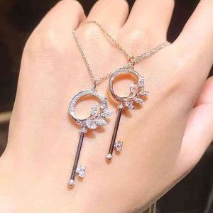T Home Rebe Key Halskette Sterling Silber Überzogene Karat Gold Diamant Blatt Schlüssel Halskette Anhänger Clavicle Kette