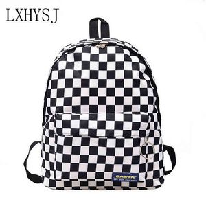 Bolsa de estilo de mochila noite Novo unissex nylon preto e branco xadrez ao ar livre da escola diária schar