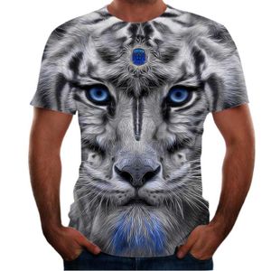 Animal Print 3D Mens T-shirts Kortärmad Loose Casual Andningsbar Tiger Pattern Top Casual Ny Wolf Dog Teenagers Wear