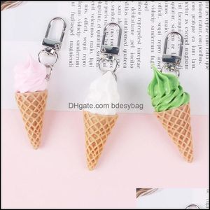 Nyckelringar Fashion Accessories Summer Cream Cone Key Chain Cute Keychain Bag Charm Car Harts Party Gift Jewelry Dh7ia