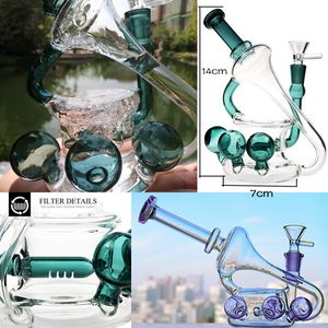 5.5 inç yükseklik diğeri sigara aksesuarları aksesuar hookah mini satır içi geri döner cam su bongs boynuz dab teçhizatlar 14mm kase ile