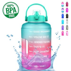 QuiFit 2.5L 83oz 3.78L 128 oz Geniş Ağız 1 Galon Motivasyonel Su Şişesi Ile Zaman Marker Flik-Flop Ücretsiz Spor Fitness 220329