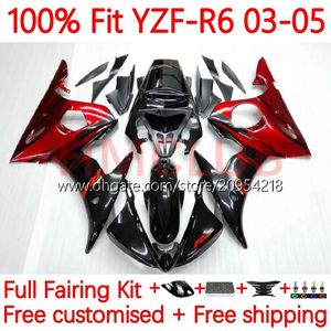 100٪ FIT OEM الجسم ل Yamaha YZF-R6 YZF600 YZF R 6 600 CC 03-05 هيكل السيارة 9no.3 YZF R6 600CC YZFR6 03 04 05 CONLING YZF-600 2003 2004 2005 حقن Fairing Kit Flames Red Flames