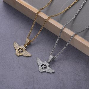 Pendant Necklaces European And American Hip-hop Necklace Small K-wing Copper Plated Micro Set Zircon Rap Overlay NecklacePendant