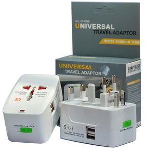 All-in-One-universeller internationaler Netzstecker-Adapter mit 2 USB-Anschlüssen, Weltreiseladegeräten, AU-US-UK-EU-Konverterstecker
