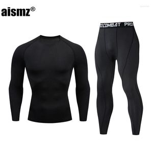 Men's Thermal Underwear Aismz Men's Gym Jogging First Layer Man Thermo Set XXXL Second Skins Compression Fitness Rashgard Male Long John