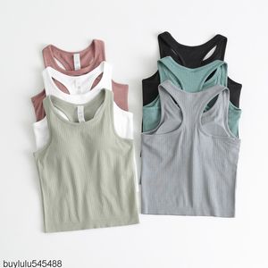 2023 Fashion Yoga Brand Lu's Women's T Shirts Racerback Tank Tops Fitness Sleeveless Cami Top Sports Slim Ribed Running Gym med inbyggd behå