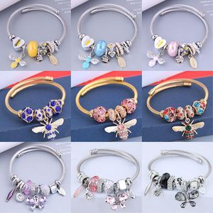 Wholesale bee bangle resale online - Bangle Pandola Bracelets For Jewelry Making Pendants Necklace Charms Accessories Butterfly Bee Rhinestone Heart Glass Bead PearlBangle