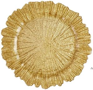 Chargeur d'or en gros 13inch Plaques en plastique sous-plaque Relef Gold Charger Plaques pour mariage en mer JLB15246 en Solde