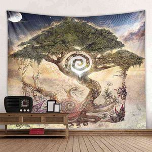 Sun Moon Butterfly Tree Vintage Art Wall Rug Decoração de Mandala para Rugs de Bedas Mural J220804