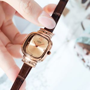 caijiamin - kvinnor 27mm ny chic sm￥ fyrkantiga klocka damer klockor retro enkla b￤ltesvattent￤ta kvarts armbandsur