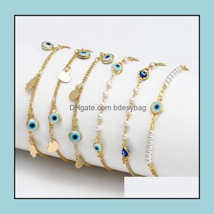 Bracelets de charme j￳ias ouro Evil Blue Eye Olhar Lucky Turkish Eyes Bracelet for Women Girls Girls Beach Party Presente 10 Styles Drop Delivery 2021 UKWSP