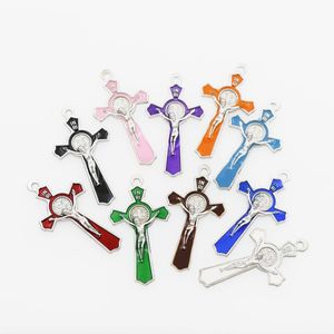 Inri Crucifix Enamel Medalla San Benito Cross Charms Pendants 51x27mm Tvåsidiga 10colors Smycken DIY L423 51x27mm